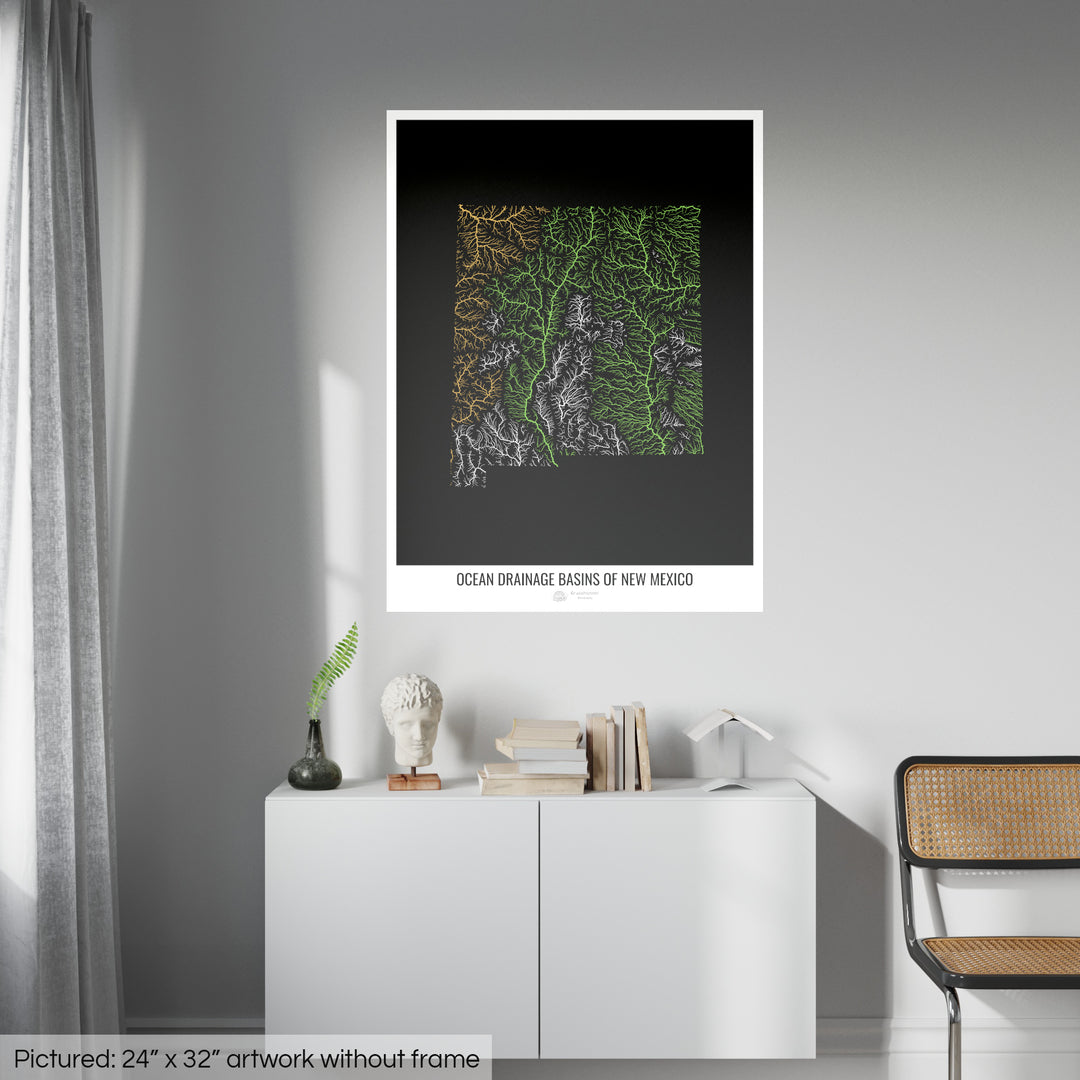 New Mexico - Ocean drainage basin map, black v1 - Photo Art Print