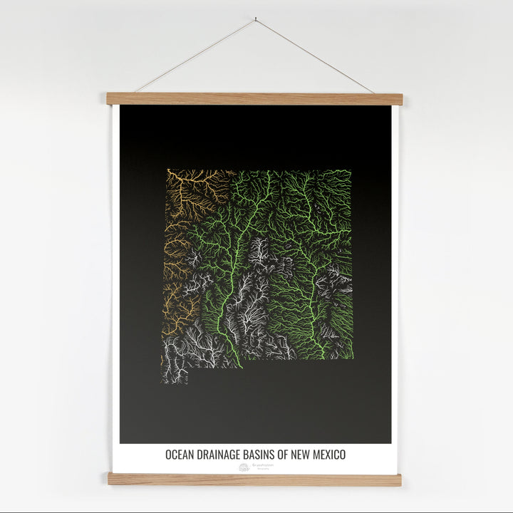 Nouveau-Mexique - Carte du bassin versant océanique, noir v1 - Tirage d'art avec cintre