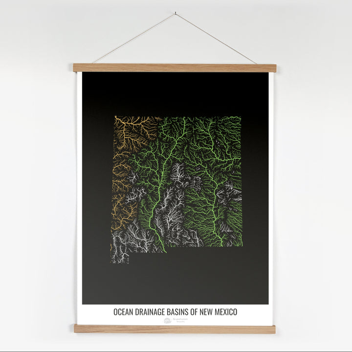 New Mexico - Ocean drainage basin map, black v1 - Fine Art Print with Hanger
