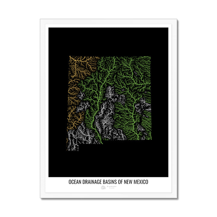 New Mexico - Ocean drainage basin map, black v1 - Framed Print