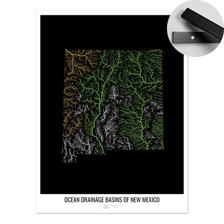 New Mexico - Ocean drainage basin map, black v1 - Fine Art Print with Hanger