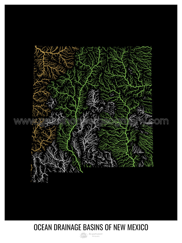 New Mexico - Ocean drainage basin map, black v1 - Photo Art Print