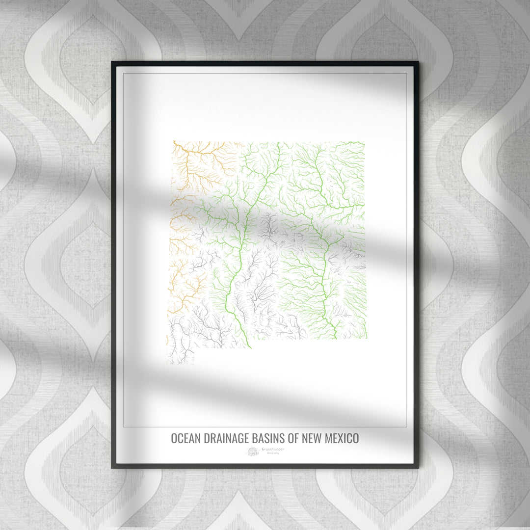 New Mexico - Ocean drainage basin map, white v1 - Photo Art Print