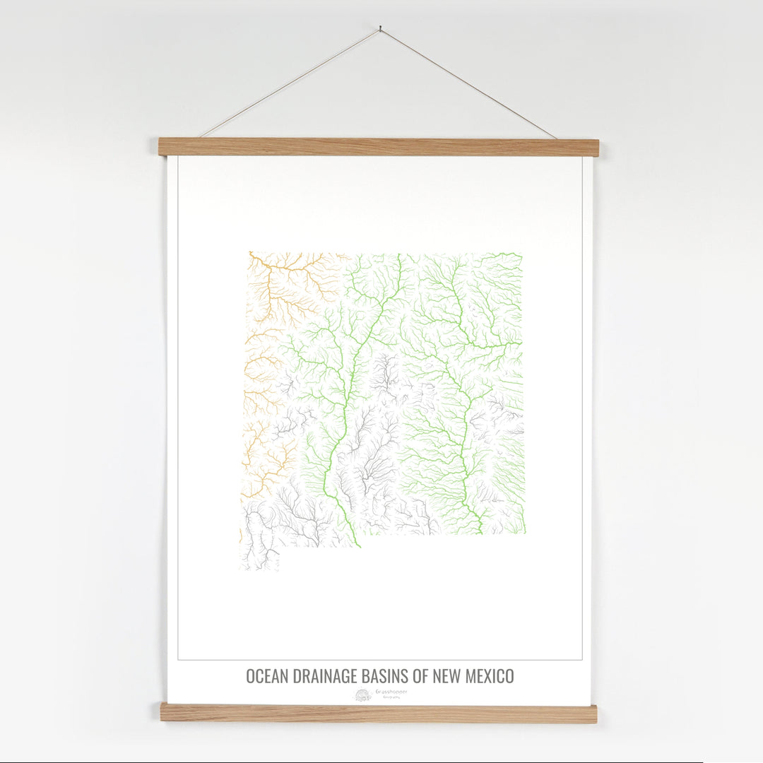 Nouveau-Mexique - Carte du bassin versant océanique, blanc v1 - Tirage d'art avec cintre