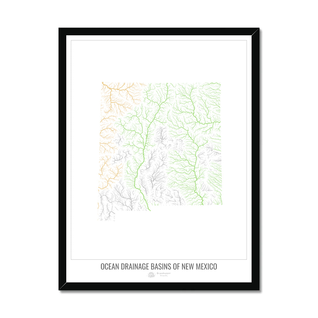 New Mexico - Ocean drainage basin map, white v1 - Framed Print