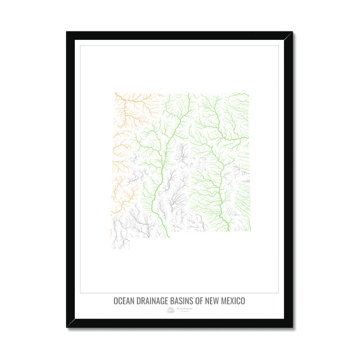 Nouveau-Mexique - Carte du bassin versant océanique, blanc v1 - Impression encadrée
