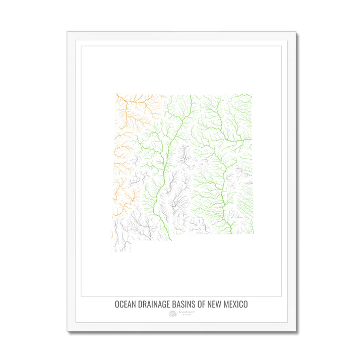 Nouveau-Mexique - Carte du bassin versant océanique, blanc v1 - Impression encadrée