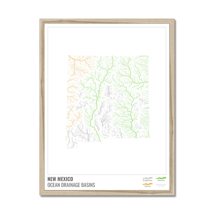 Nouveau-Mexique - Carte du bassin versant océanique, blanche avec légende v1 - Impression encadrée