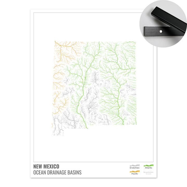 New Mexico - Ocean drainage basin map, white with legend v1 - Fine Art Print with Hanger
