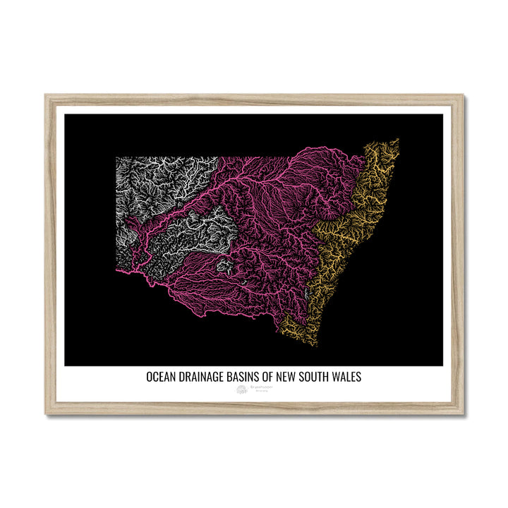 New South Wales - Ocean drainage basin map, black v1 - Framed Print
