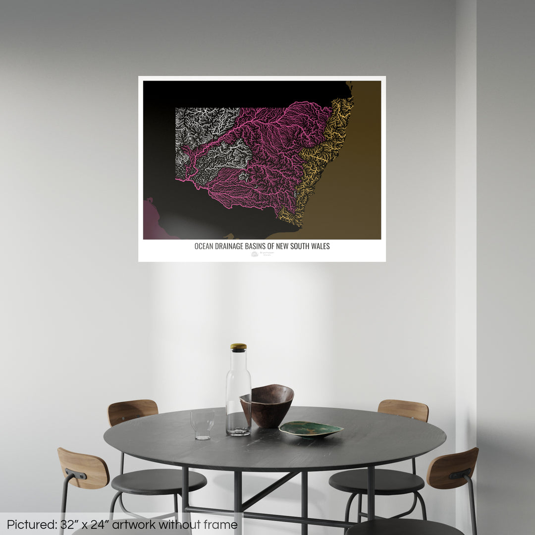 New South Wales - Ocean drainage basin map, black v2 - Photo Art Print