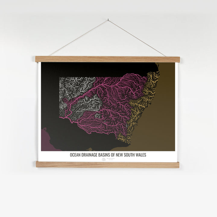 New South Wales - Ocean drainage basin map, black v2 - Fine Art Print with Hanger