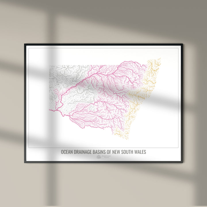 New South Wales - Ocean drainage basin map, white v1 - Photo Art Print