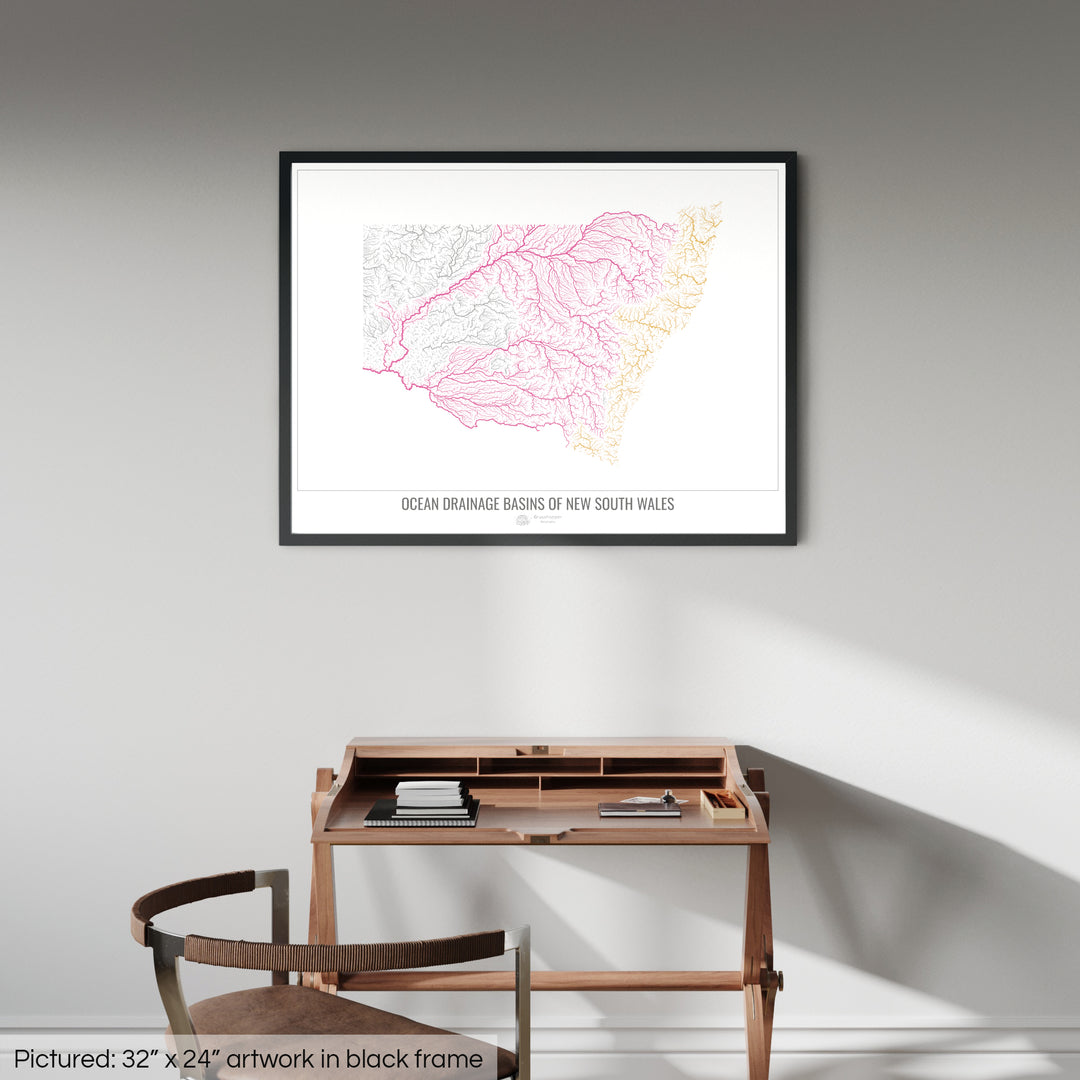 New South Wales - Ocean drainage basin map, white v1 - Framed Print