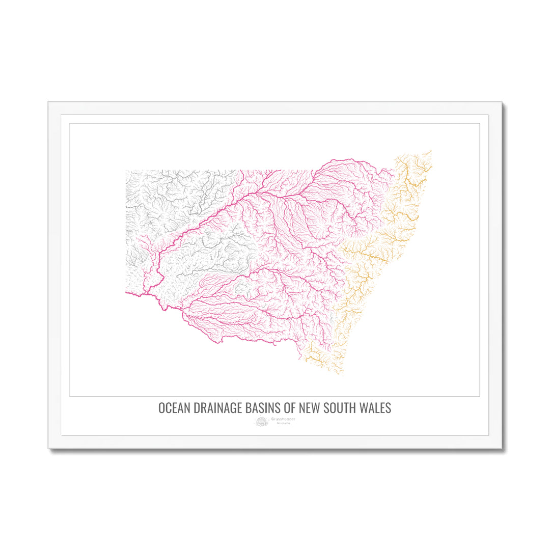 New South Wales - Ocean drainage basin map, white v1 - Framed Print