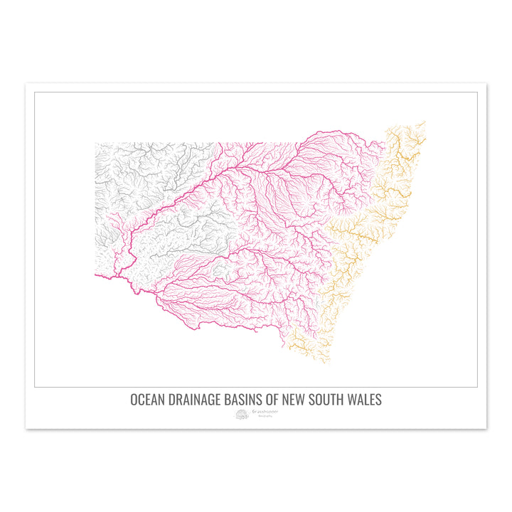 Nueva Gales del Sur - Mapa de la cuenca de drenaje oceánico, blanco v1 - Impresión de bellas artes