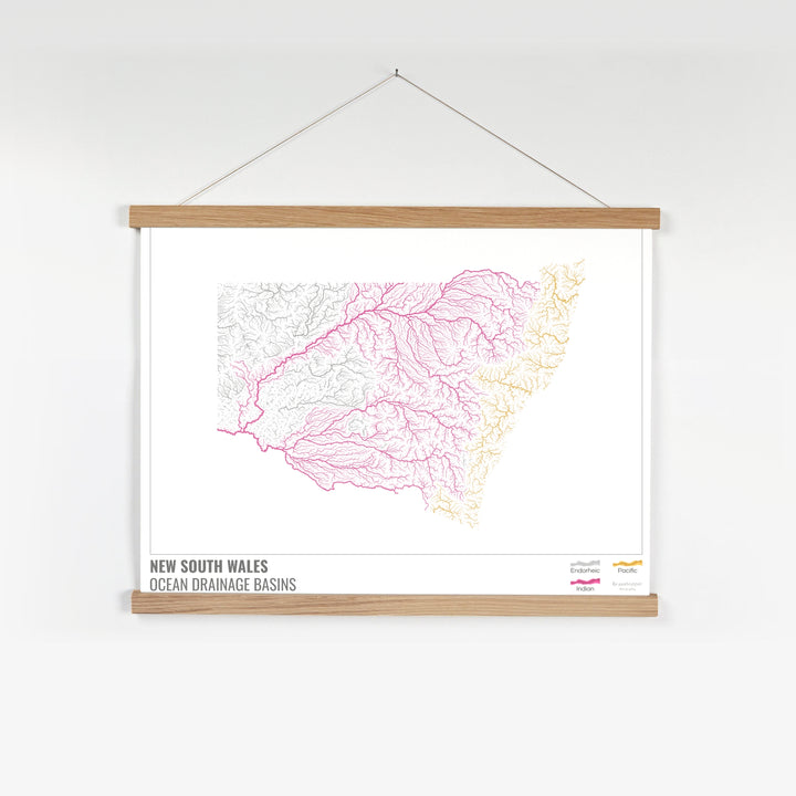 New South Wales - Ocean drainage basin map, white with legend v1 - Fine Art Print with Hanger