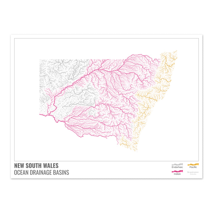 New South Wales - Ocean drainage basin map, white with legend v1 - Fine Art Print