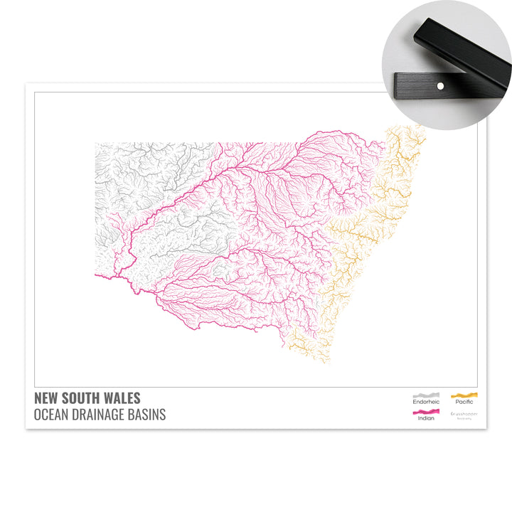 New South Wales - Ocean drainage basin map, white with legend v1 - Fine Art Print with Hanger