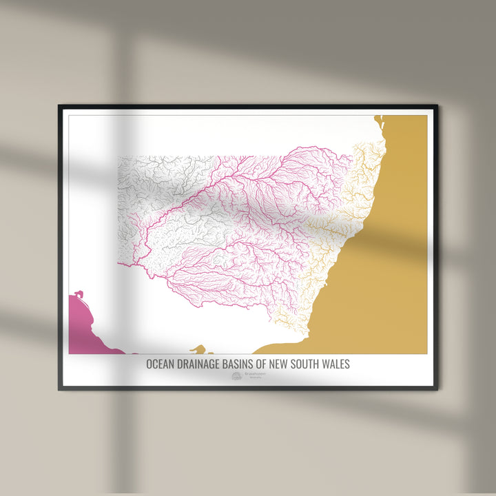 Nova Gales do Sul - Mapa da bacia de drenagem oceânica, branco v2 - Impressão de arte fotográfica