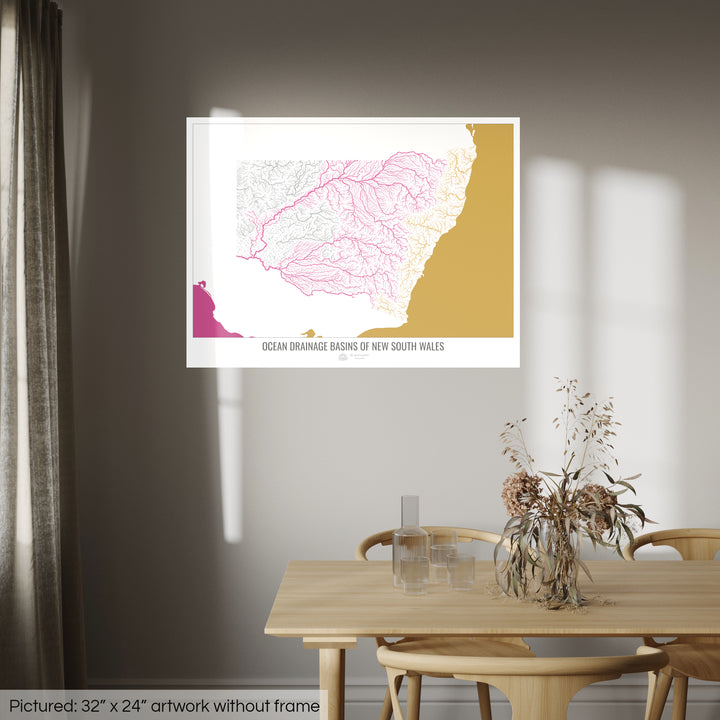 Nova Gales do Sul - Mapa da bacia de drenagem oceânica, branco v2 - Impressão de arte fotográfica