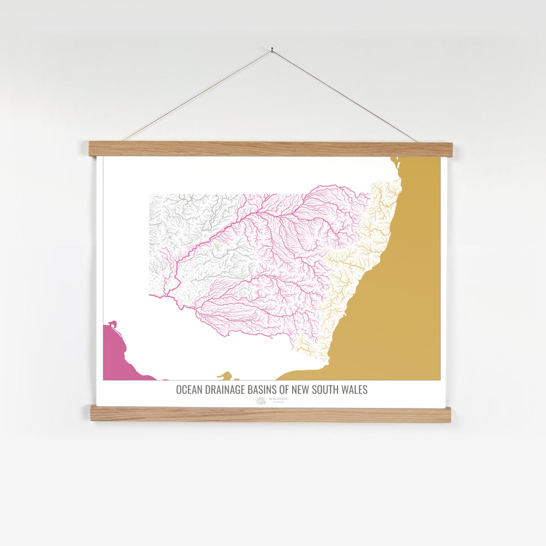 New South Wales - Ocean drainage basin map, white v2 - Fine Art Print with Hanger