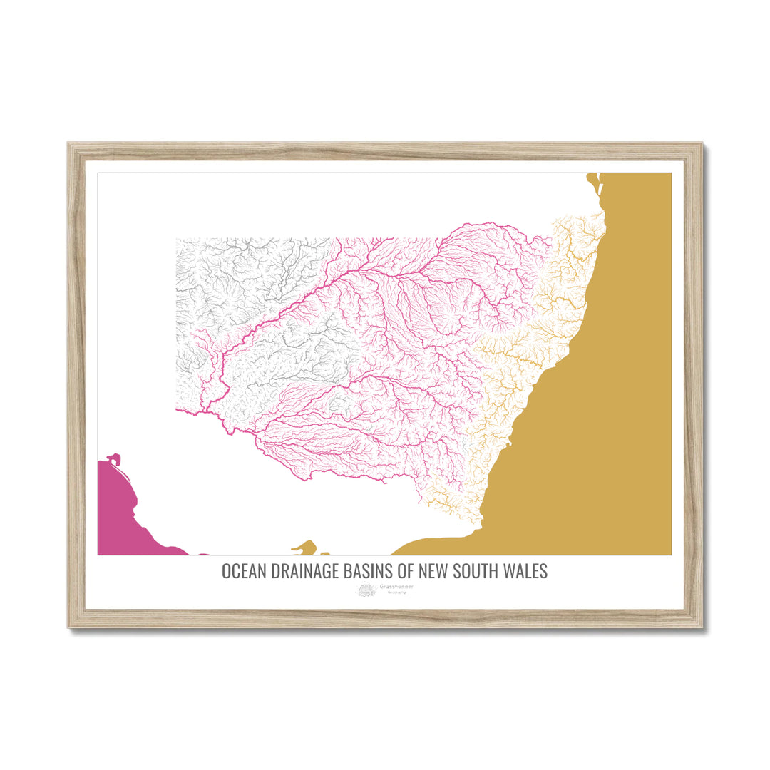 New South Wales - Ocean drainage basin map, white v2 - Framed Print