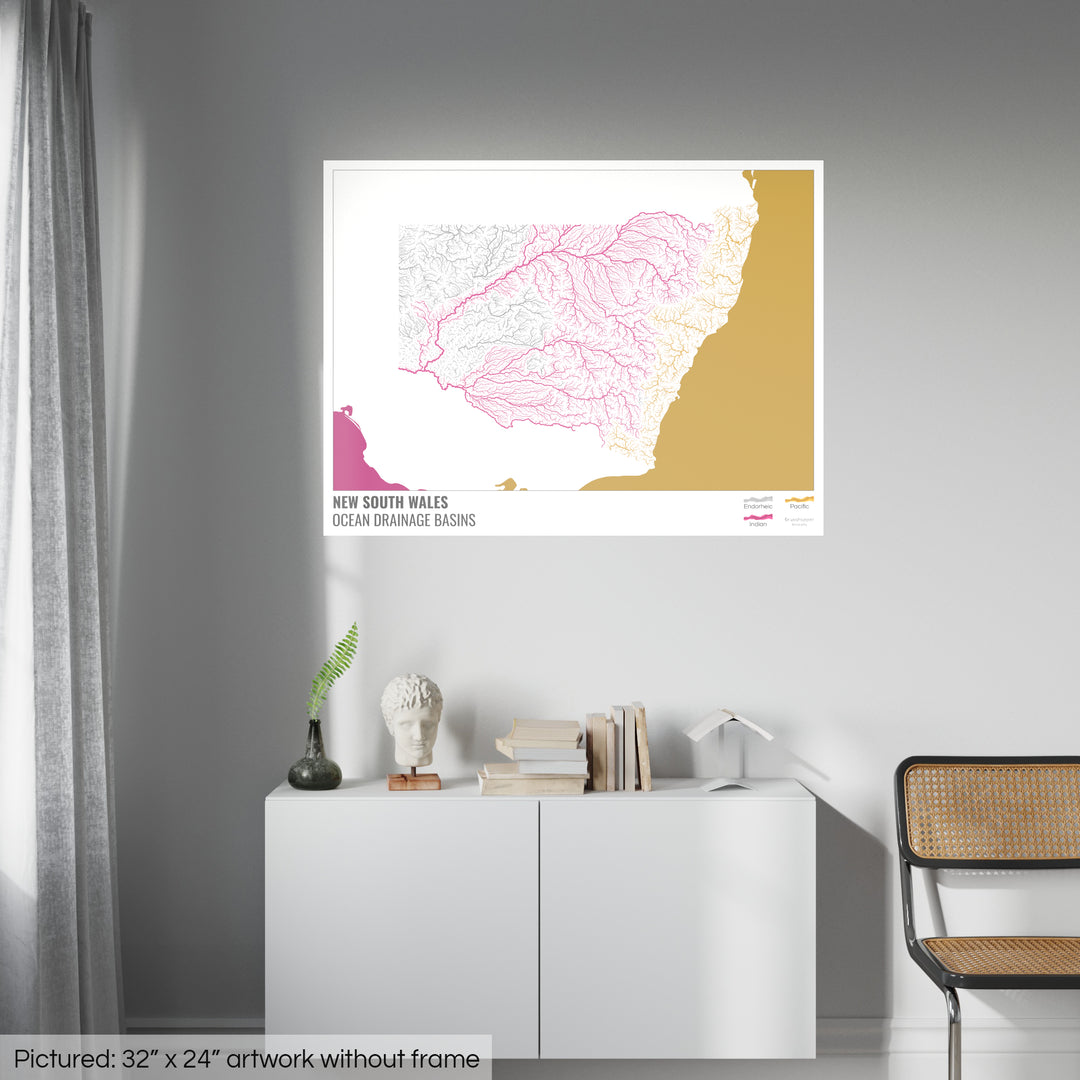 New South Wales - Ocean drainage basin map, white with legend v2 - Photo Art Print