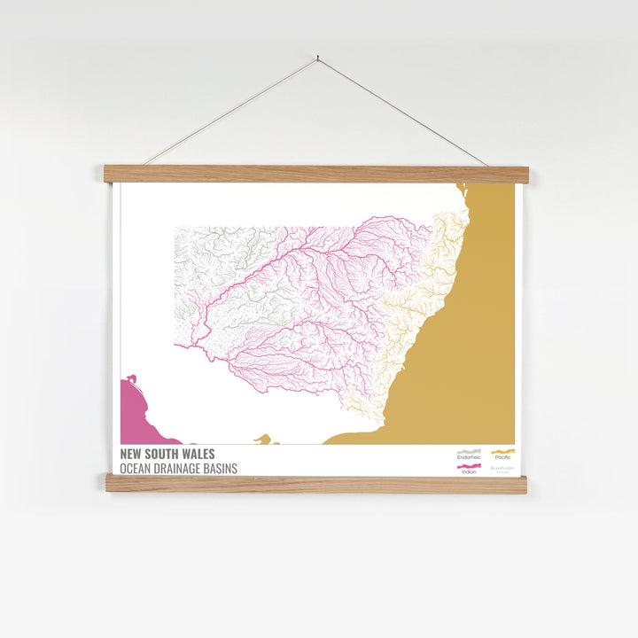 New South Wales - Ocean drainage basin map, white with legend v2 - Fine Art Print with Hanger