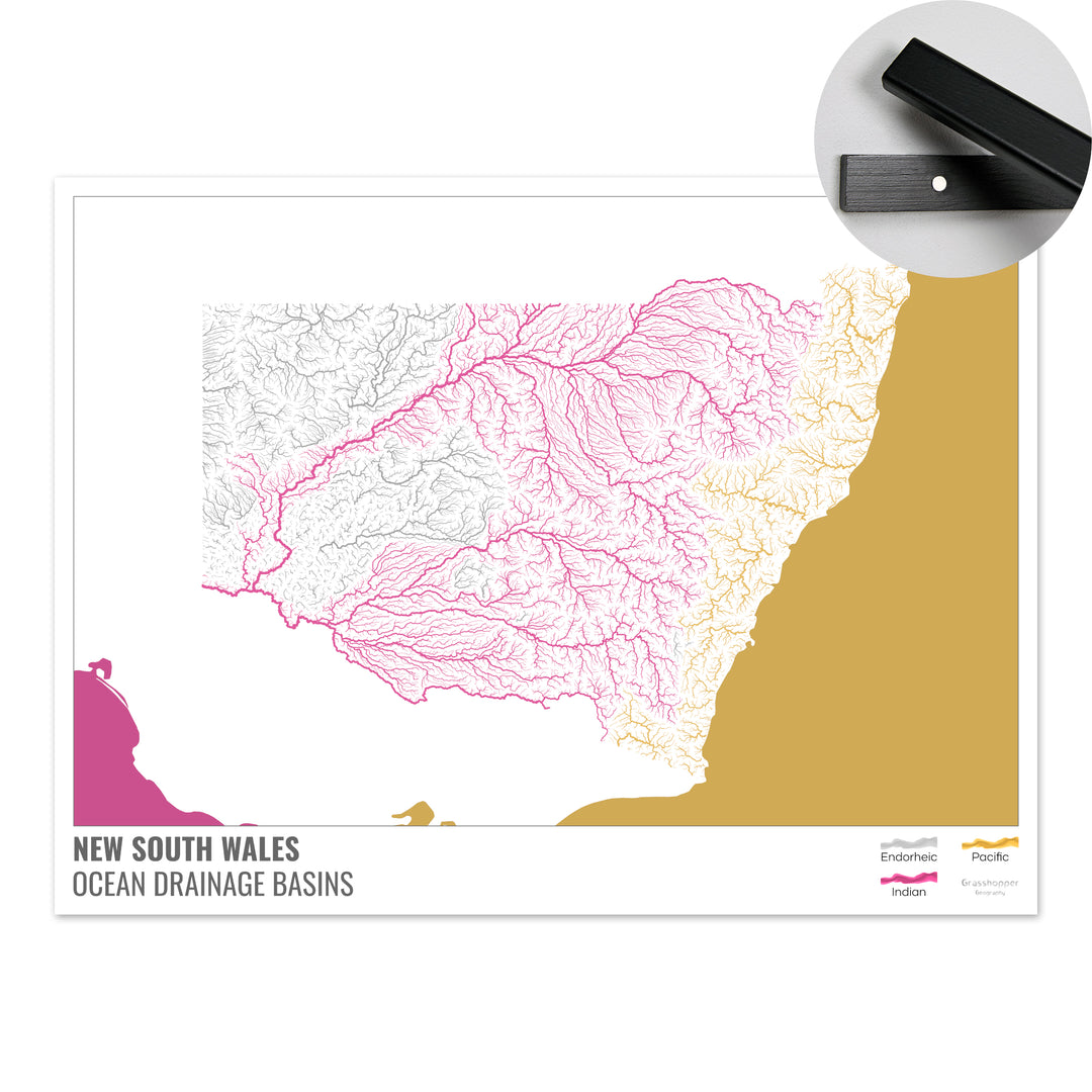 New South Wales - Ocean drainage basin map, white with legend v2 - Fine Art Print with Hanger