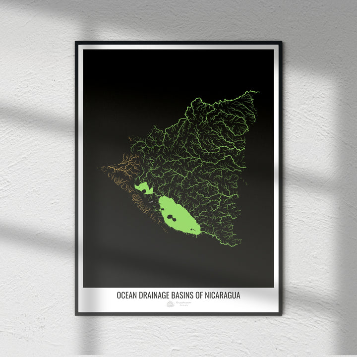 Nicaragua - Ocean drainage basin map, black v1 - Photo Art Print