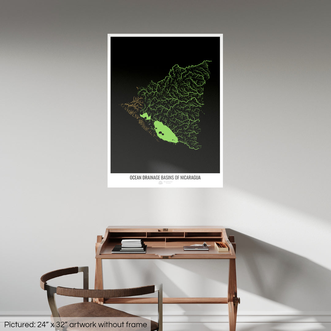 Nicaragua - Ocean drainage basin map, black v1 - Photo Art Print