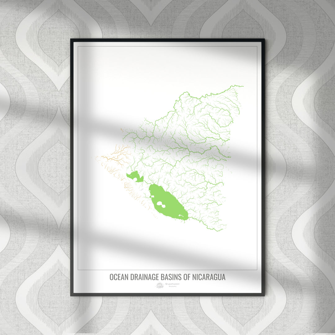 Nicaragua - Ocean drainage basin map, white v1 - Fine Art Print