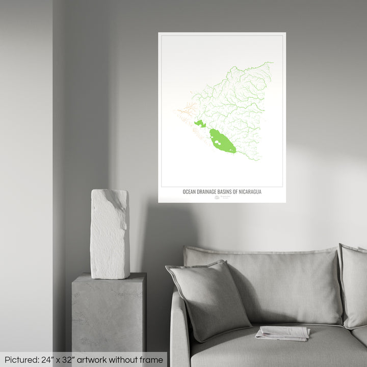 Nicaragua - Ocean drainage basin map, white v1 - Photo Art Print