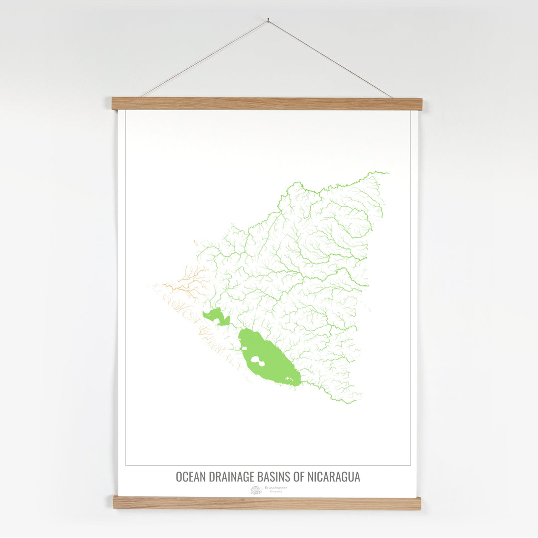 Nicarágua - Mapa da bacia de drenagem oceânica, branco v1 - Impressão de belas artes com cabide
