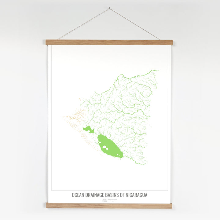 Nicarágua - Mapa da bacia de drenagem oceânica, branco v1 - Impressão de belas artes com cabide