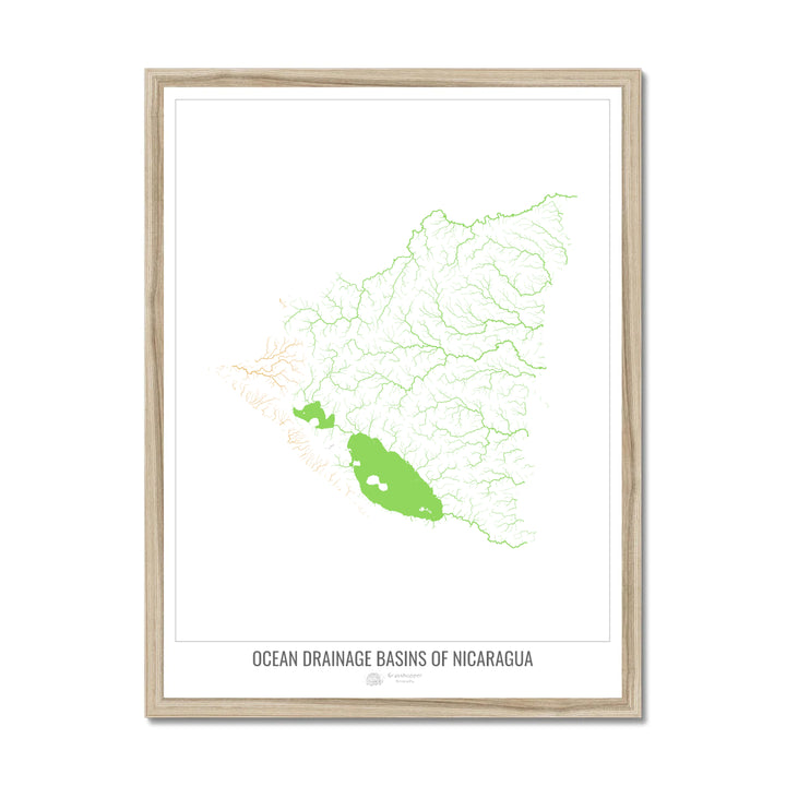 Nicaragua - Ocean drainage basin map, white v1 - Framed Print