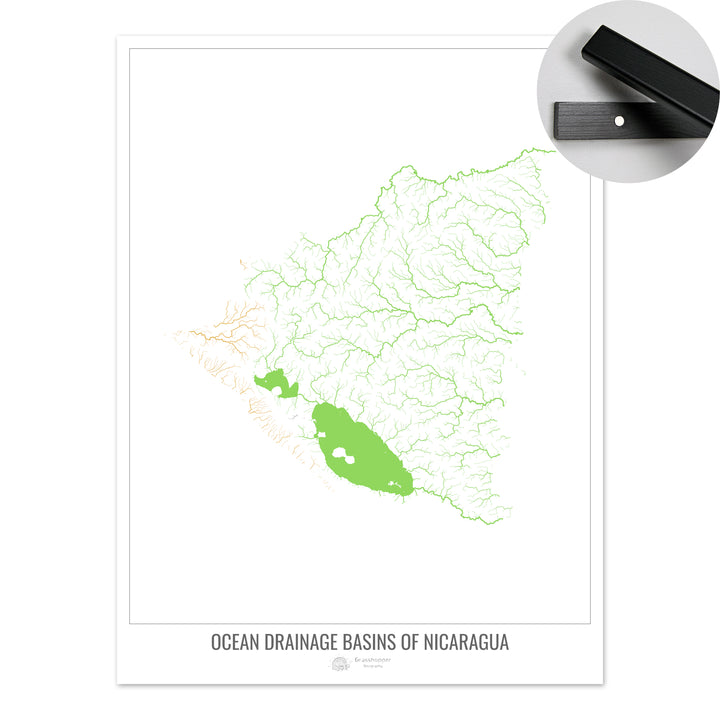 Nicarágua - Mapa da bacia de drenagem oceânica, branco v1 - Impressão de belas artes com cabide