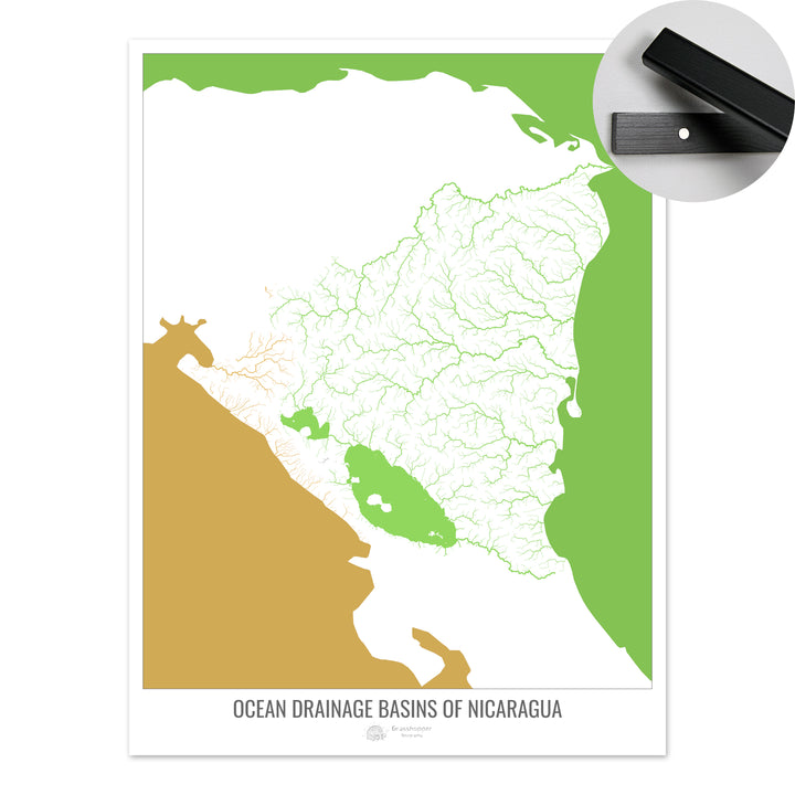 Nicaragua - Ocean drainage basin map, white v2 - Fine Art Print with Hanger