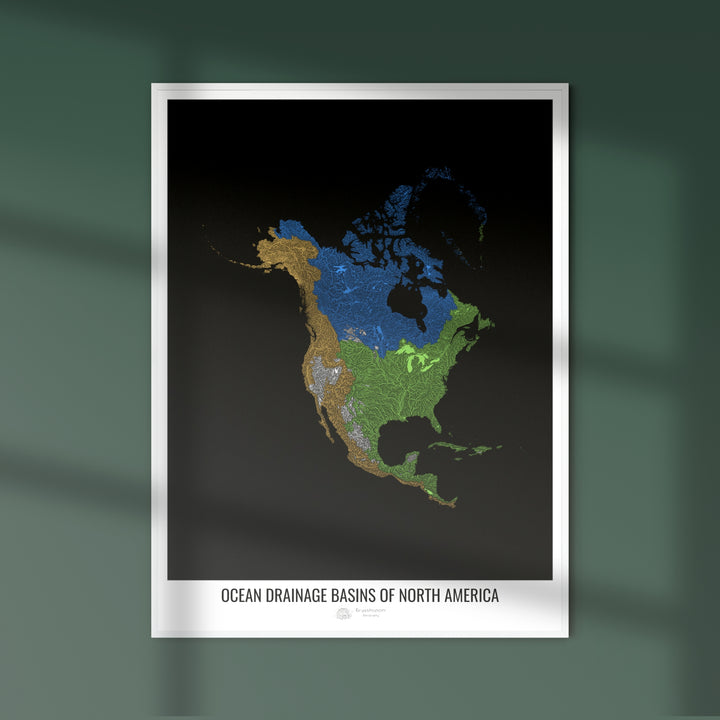 North America - Ocean drainage basin map, black v1 - Photo Art Print