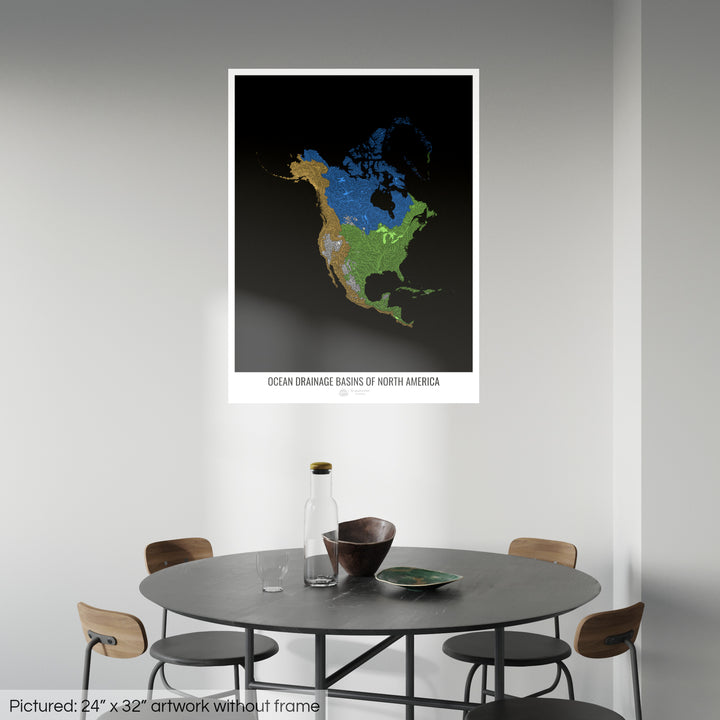 North America - Ocean drainage basin map, black v1 - Fine Art Print