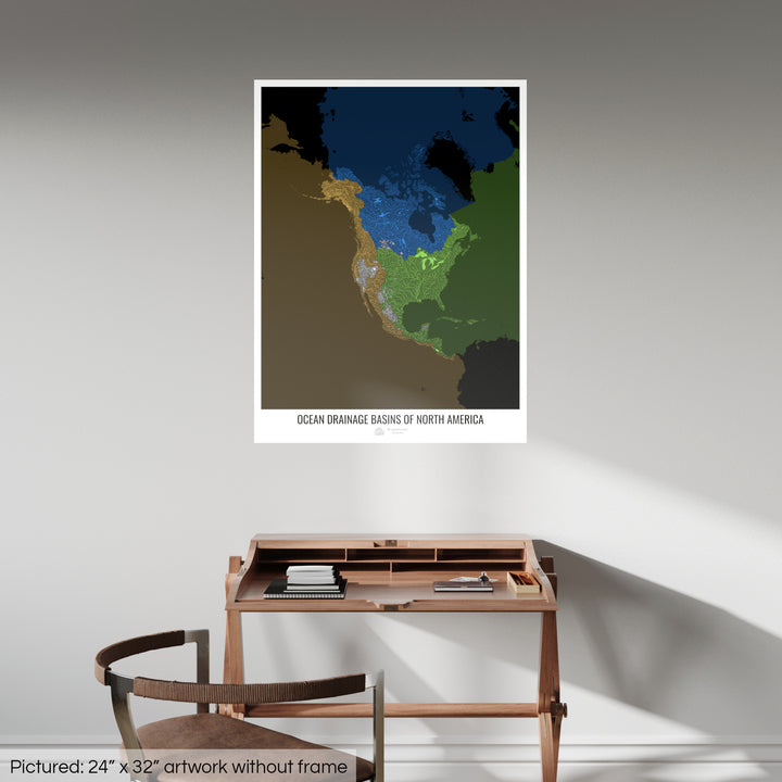 North America - Ocean drainage basin map, black v2 - Fine Art Print