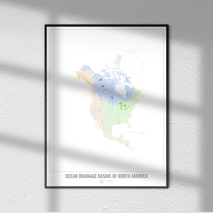 Amérique du Nord - Carte des bassins hydrographiques océaniques, blanc v1 - Fine Art Print