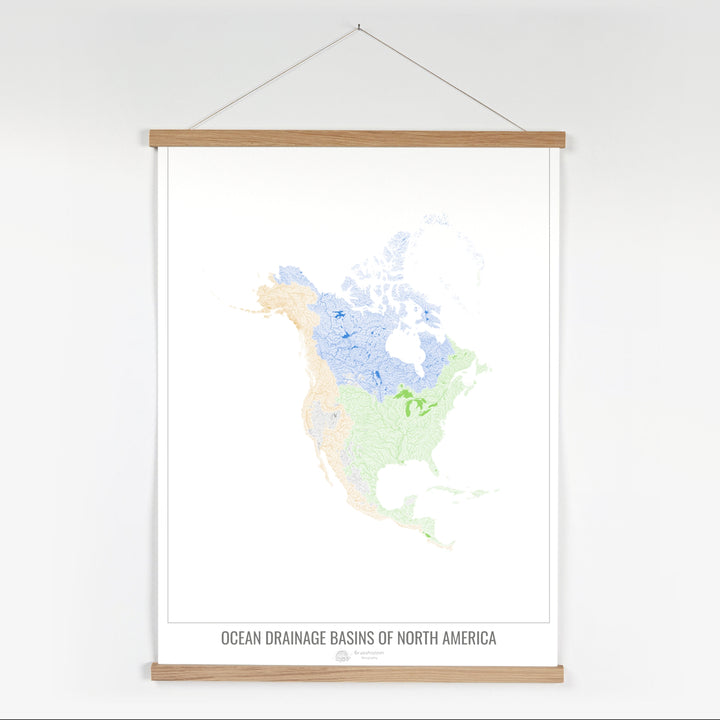 North America - Ocean drainage basin map, white v1 - Fine Art Print with Hanger