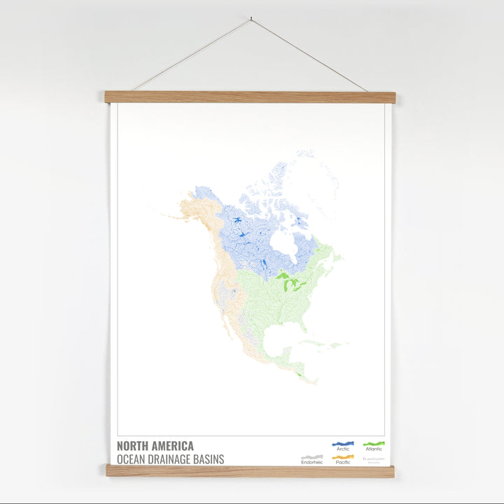 North America - Ocean drainage basin map, white with legend v1 - Fine Art Print with Hanger