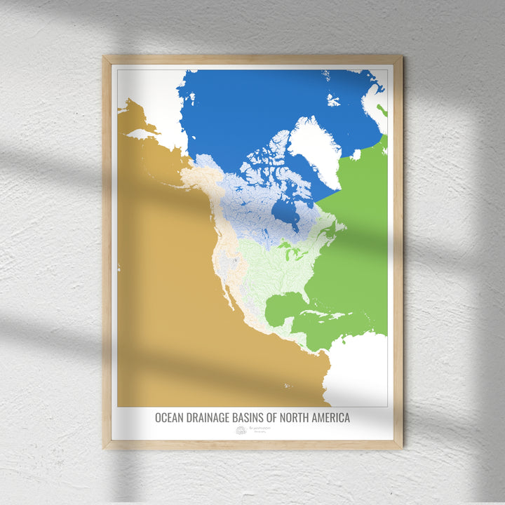 Amérique du Nord - Carte des bassins hydrographiques océaniques, blanche avec légende v2 - Fine Art Print