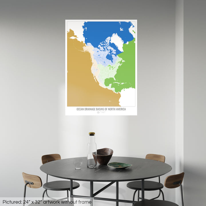 North America - Ocean drainage basin map, white v2 - Photo Art Print
