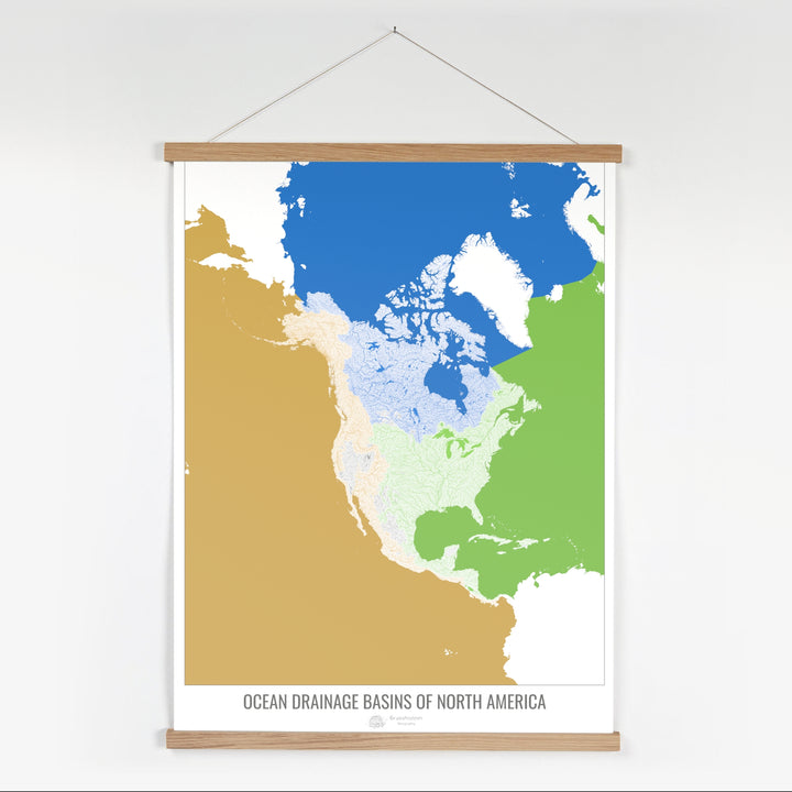 North America - Ocean drainage basin map, white v2 - Fine Art Print with Hanger