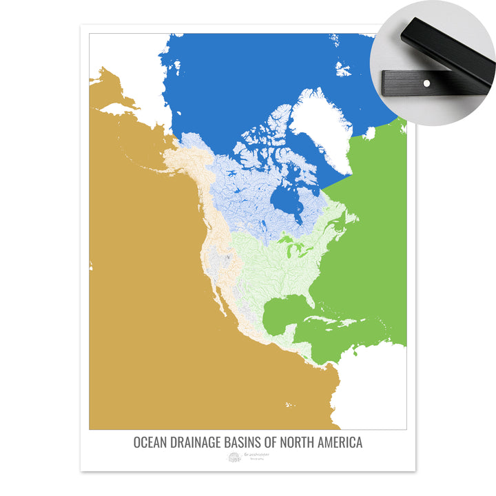 North America - Ocean drainage basin map, white v2 - Fine Art Print with Hanger