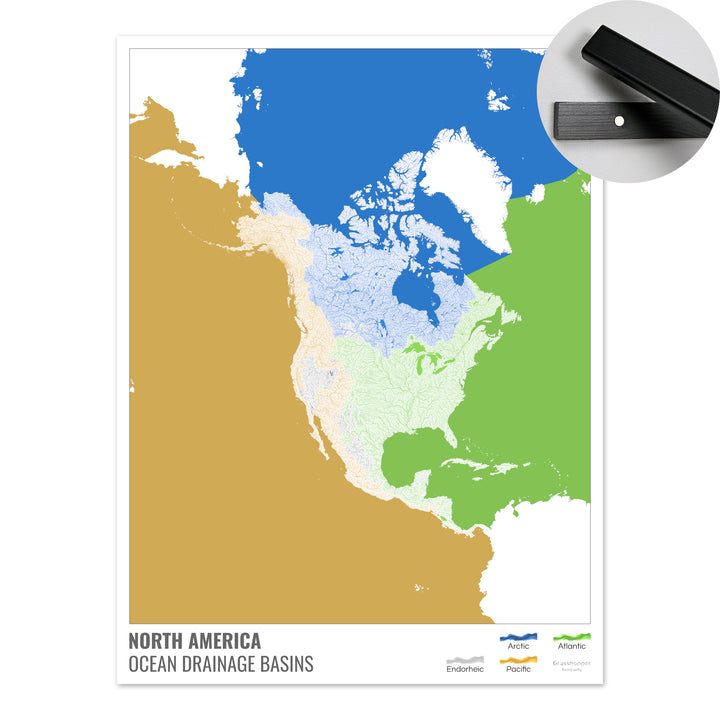 North America - Ocean drainage basin map, white with legend v2 - Fine Art Print with Hanger